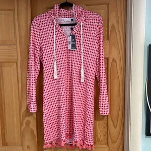 NWT Cabana Life Pink Patterned Hooded Coverup/Dress SZ M
